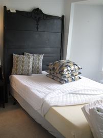 Antique Headboard, Lucid Memory foam mattress, decorator pillows