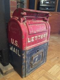 Old Cast Iron US Postal Mail Drop Box with original paint from the late 1920's through the 1930's