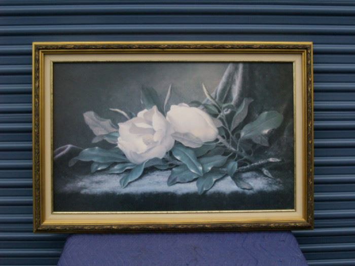 Painting of magnolias in Gold Frame: (32x46)