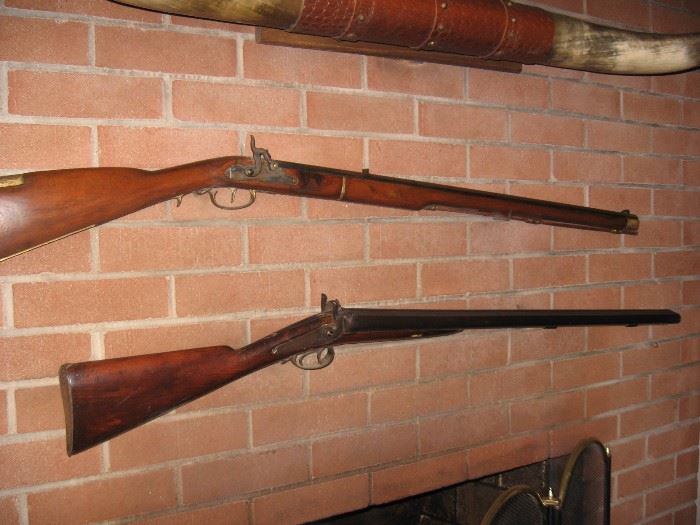 Antique Musket and Double Barrel Shotgun.