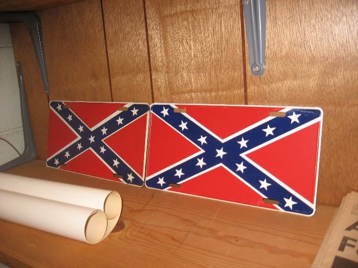 Tin License Plate of Confederate Flag.