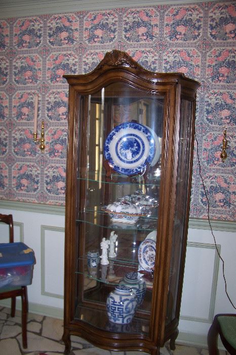 Lovely walnut curio cabinet - French Provincial style.