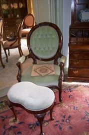 Victorian chair with a Queen Anne footstool