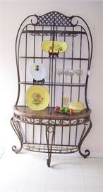 Great looking iron baker's rack with marble top
