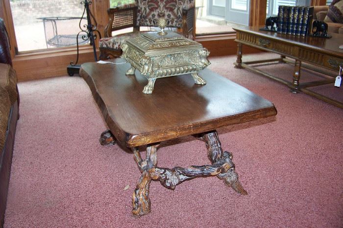 Wonderful coffee table with twisted wooden base