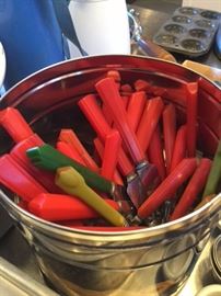 Red Bakelite silverware set