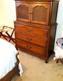 Chest on Chest - Part of the 5 Piece French Provincial Bed Room Set.  Also can see a Corner View of the Bed Food Board.