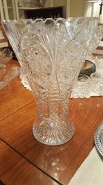Beautiful Tall Lead Crystal Cut Vase - Great for Long Stemmed Rose Bouquet!