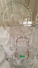 Rare/Hard To Find Cape Cod Square Cake Plate, "Oleander" Pattern Divided Relish Plate, Footed Heisey Jelly Compote