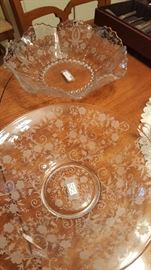 2 Fostoria Etched Glass Large Serving Pieces