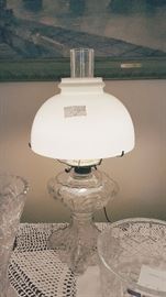 Beautiful Electrified Circa 1900 Oil Lamp in "Princess Feather" Pattern 