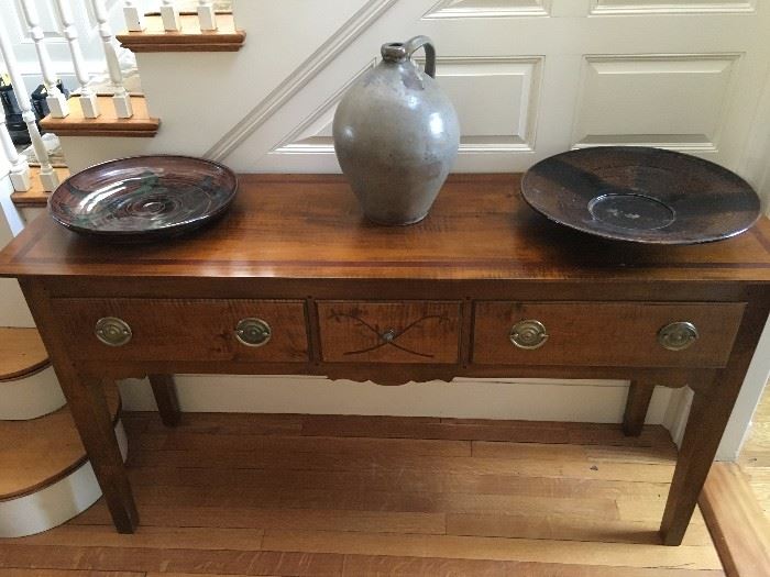 Antique Credenza with Inlay Expertly Refinished by Blackstone Furniture Restorers, Studio Pottery Kykiakos (left)