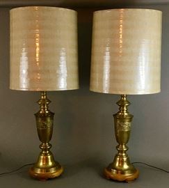 Vintage Brass Carved Large Table Lamps 