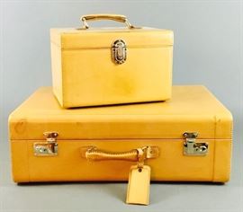 Vintage German Leather Suitcase and Train Case