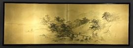Vintage Japanese Painting Screen on Silk