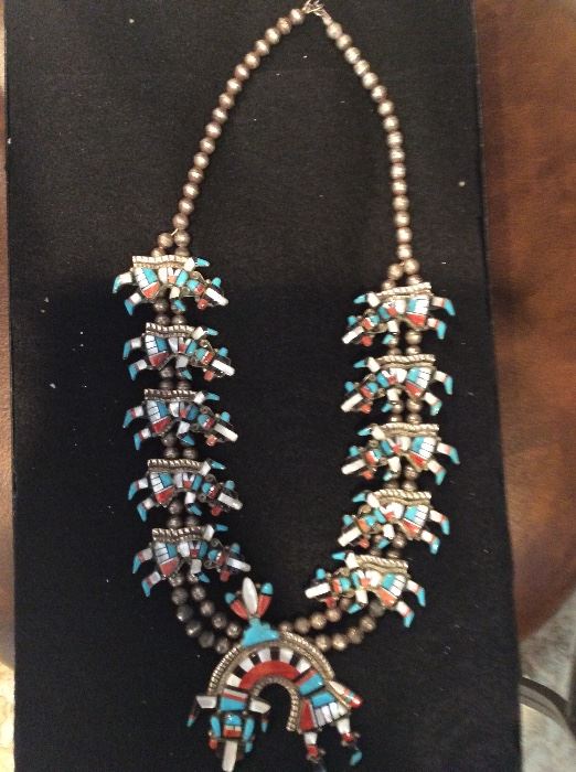 Large Zuni inlaid Rainbow Dancer necklace.  Stunning.  