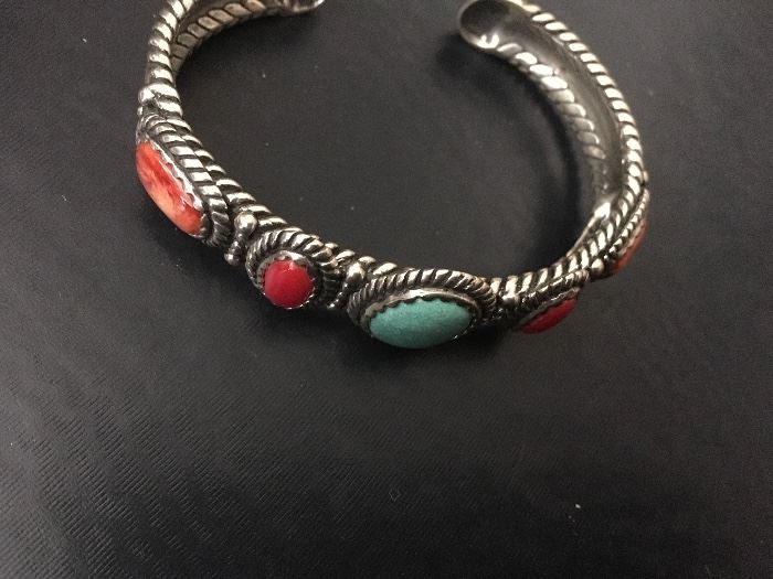 Navajo turquoise and coral cuff