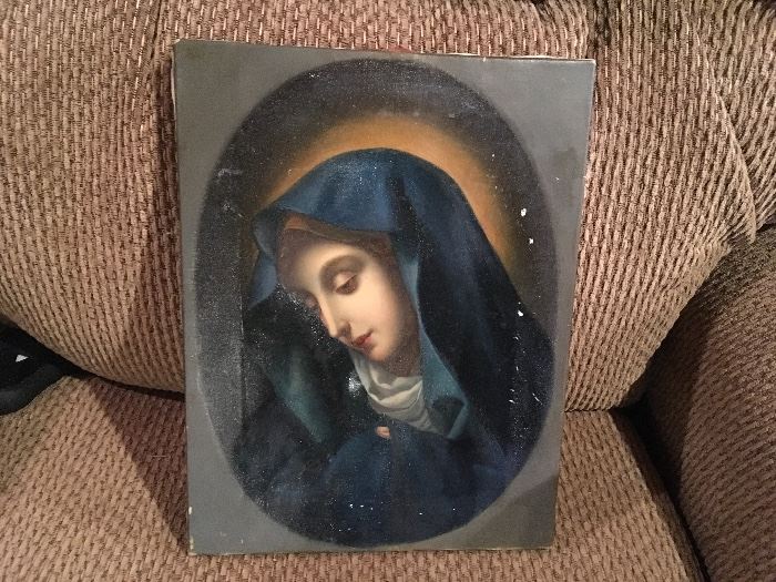 Antique Madonna oil on canvas   