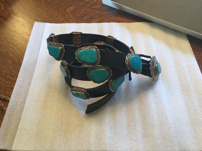 Beautiful concho belt with large turquoise sets
