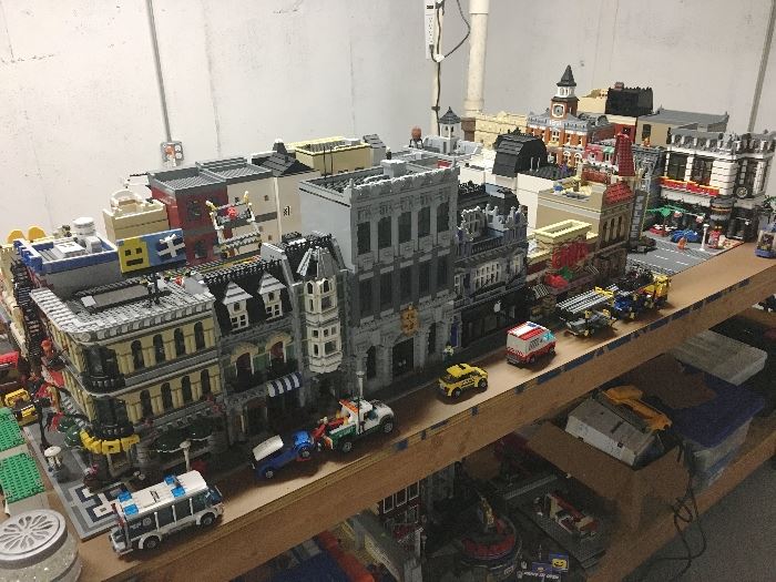 Enormous built LEGO village! Approx. 30 buildings. We will be selling this set up all together.