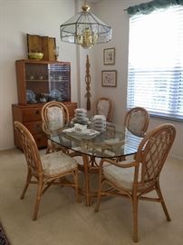 Rattan Dining Table and Six Chairs