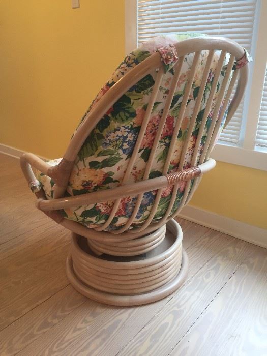 Back side of rattan swivel chair 