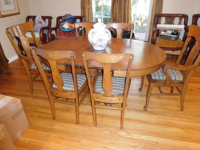 Antique oak table and 6 chairs