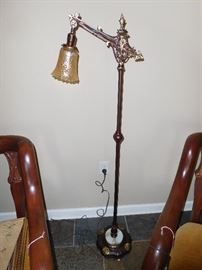 Stunning antique floor lamp with Nuart carnival shade