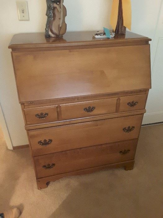 Secretary Desk with 2 drawers, middle drawer and upper fold down desk.