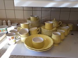 Yellow Ironstone coffee set.