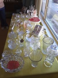 Collection of Crystal vases, creamers, gorgeous Glassware serving ware, and other beautiful pieces.