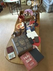 Collectible  Bibles, Vintage Collectibles, lovely Coffee  Table has magazine stand on one side and a small door.