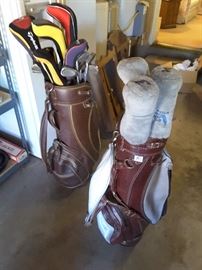 Vintage Golf Clubs and Leather Bags. 