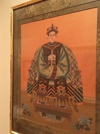 Oriental watercolor on Silk Framed Art - Emperess
