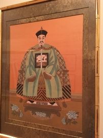 Oriental framed watercolor on silk Emperor