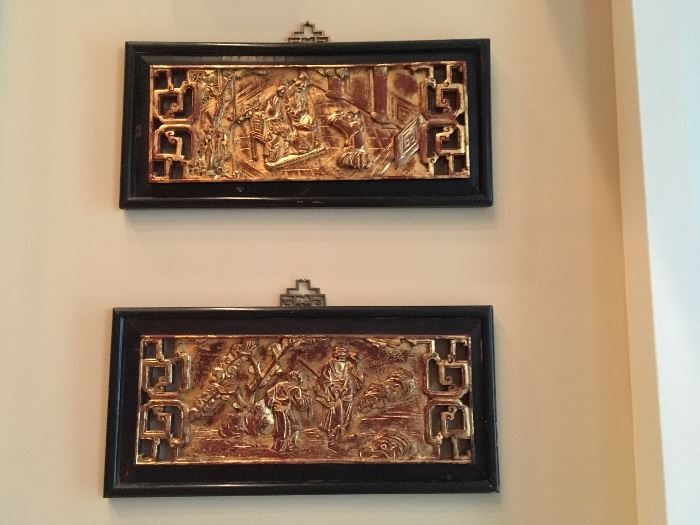 Pair of Gold Guilded 3-D Oriental Wall Art