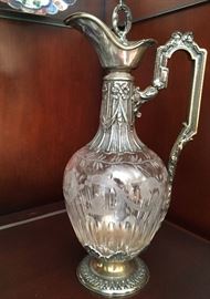 Vintage Silver and Etched glass Pitcher / Ewer