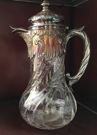 Vintage SILVER AND GLASS PITCHER