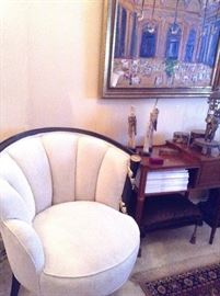 1 of 2 white Corduroy chairs
