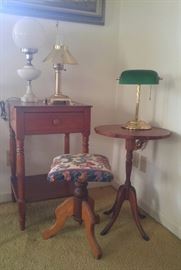 Antique occasional tables and lamps