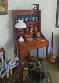 Box phone, antique desk