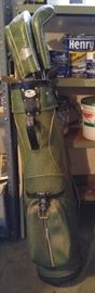 Vintage golf clubs and bag
