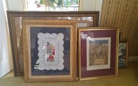 Misc handstitched framed pieces and framed art