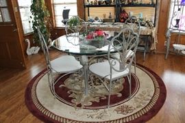 Cast metal glass top table - 4 chairs