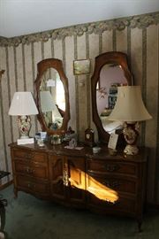Bedroom set dresser with two mirrors