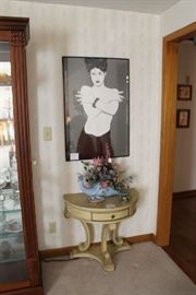 Nagel poster and painted half moor table with drawer