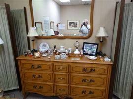 Solid Maple Triple Dresser & Framed Mirror