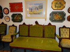 5 pc set Victorian Parlour Set w/ Gothic Touches = Collection of Antique Towle Trays