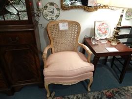 One of a Pair of Louis XV Style, Cane Back Open Arm Chairs