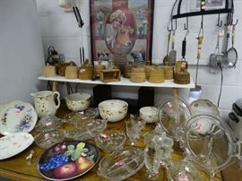 A Marquetry Top Dining Table on Scrolled Iron Base - hall "Bittersween" DeLaval Metal Sign "Pear" American Pressed Pattern Glass